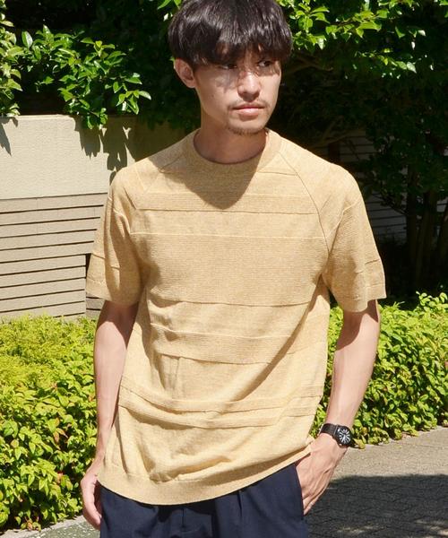 SHIPS(シップス)の「SC: ランダムボーダー ニット Tシャツ■(Tシャツ/カットソー・メンズ・ネイビー/マスタード/ブラウン/ブルー/ホワイト・SMALL/LARGE/X-LARGE/MEDIUM)」の5枚目の写真