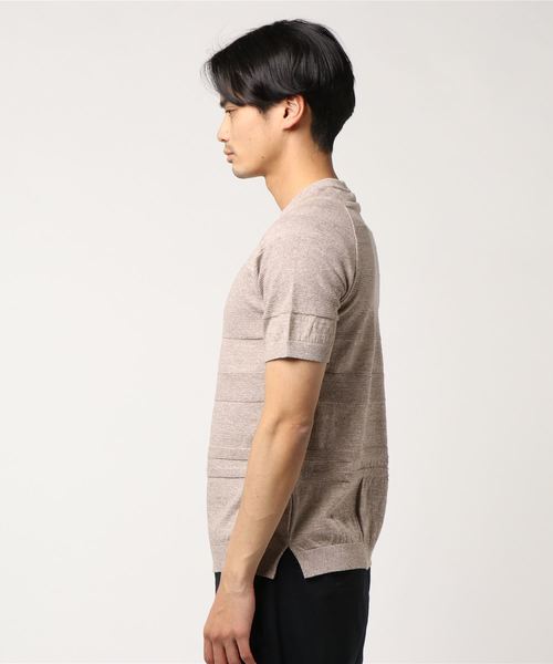 SHIPS(シップス)の「SC: ランダムボーダー ニット Tシャツ■(Tシャツ/カットソー・メンズ・ネイビー/マスタード/ブラウン/ブルー/ホワイト・SMALL/LARGE/X-LARGE/MEDIUM)」の6枚目の写真