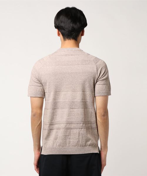 SHIPS(シップス)の「SC: ランダムボーダー ニット Tシャツ■(Tシャツ/カットソー・メンズ・ネイビー/マスタード/ブラウン/ブルー/ホワイト・SMALL/LARGE/X-LARGE/MEDIUM)」の7枚目の写真