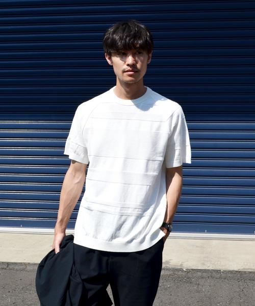 SHIPS(シップス)の「SC: ランダムボーダー ニット Tシャツ■(Tシャツ/カットソー・メンズ・ネイビー/マスタード/ブラウン/ブルー/ホワイト・SMALL/LARGE/X-LARGE/MEDIUM)」の9枚目の写真
