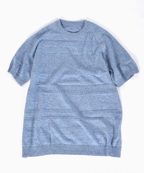 SHIPS(シップス)の「SC: ランダムボーダー ニット Tシャツ■(Tシャツ/カットソー・メンズ・ネイビー/マスタード/ブラウン/ブルー/ホワイト・SMALL/LARGE/X-LARGE/MEDIUM)」の10枚目の写真