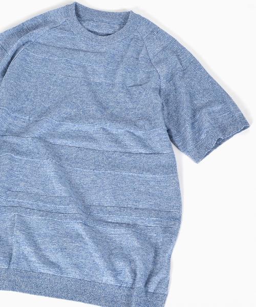 SHIPS(シップス)の「SC: ランダムボーダー ニット Tシャツ■(Tシャツ/カットソー・メンズ・ネイビー/マスタード/ブラウン/ブルー/ホワイト・SMALL/LARGE/X-LARGE/MEDIUM)」の11枚目の写真