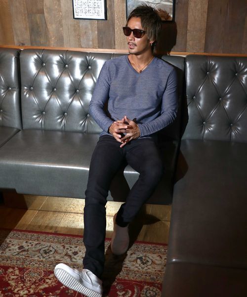 ADMIX/ATELIER SAB MEN（アドミックスアトリエサブメン）の「ピンタック ジャガード ボーダー ／ Vネック ロングTee（Tシャツ/カットソー・メンズ・ブラック/ネイビー/グレー/オフホワイト/ブルー・48/50/52）」の7枚目の写真