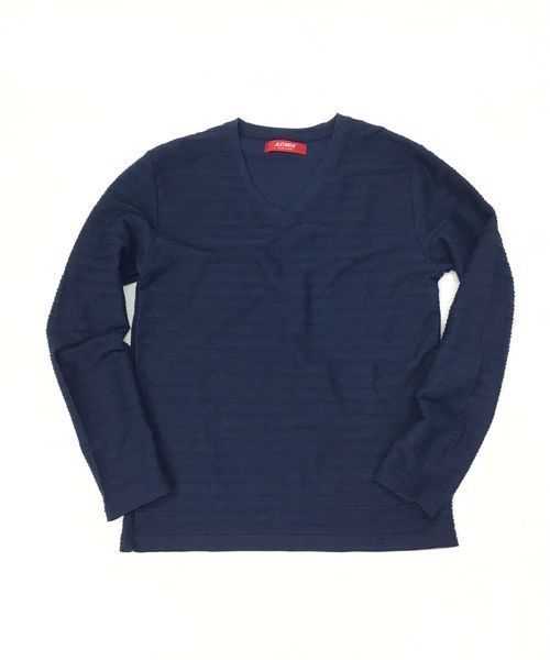 ADMIX/ATELIER SAB MEN（アドミックスアトリエサブメン）の「ピンタック ジャガード ボーダー ／ Vネック ロングTee（Tシャツ/カットソー・メンズ・ブラック/ネイビー/グレー/オフホワイト/ブルー・48/50/52）」の9枚目の写真