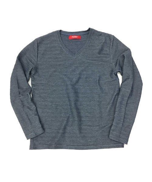 ADMIX/ATELIER SAB MEN（アドミックスアトリエサブメン）の「ピンタック ジャガード ボーダー ／ Vネック ロングTee（Tシャツ/カットソー・メンズ・ブラック/ネイビー/グレー/オフホワイト/ブルー・48/50/52）」の10枚目の写真