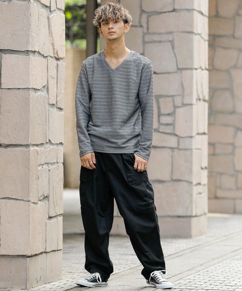 ADMIX/ATELIER SAB MEN（アドミックスアトリエサブメン）の「ピンタック ジャガード ボーダー ／ Vネック ロングTee（Tシャツ/カットソー・メンズ・ブラック/ネイビー/グレー/オフホワイト/ブルー・48/50/52）」の20枚目の写真