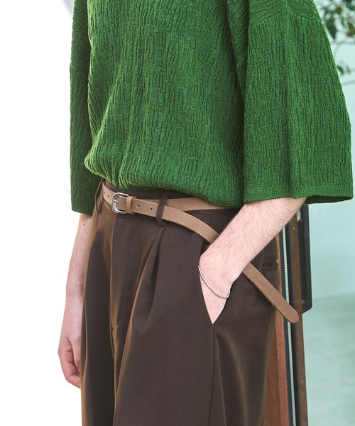 EMMA CLOTHES（エマクローズ）の「本革ロングレザーナローベルト Real Leather Slim Belt（ベルト・メンズ・ブラック/ダークグリーン/ベージュ/オレンジ/キャメル/イエロー/ブルー/ダークブラウン/ホワイト/レッド/チャコール/グレイッシュベージュ/グリーン・FREE）」の7枚目の写真