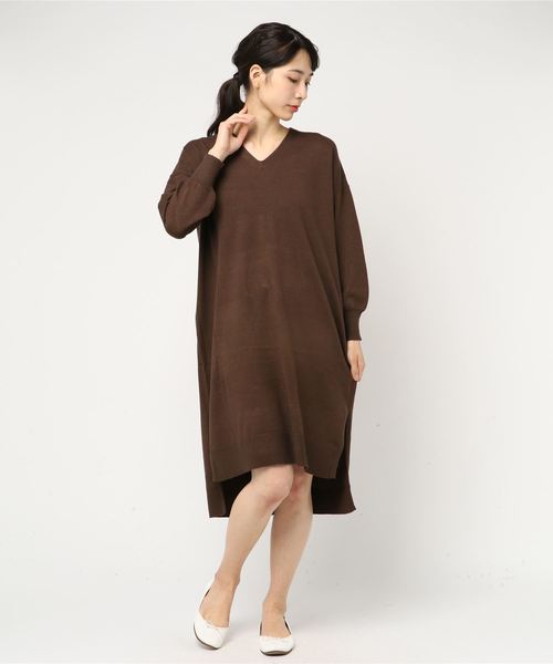 YECCA VECCA（イェッカヴェッカ）の「・Vネックニットワンピース（ワンピース・レディース・ブラック/ブラウン/ブルー/杢グレー・FREE）」の15枚目の写真