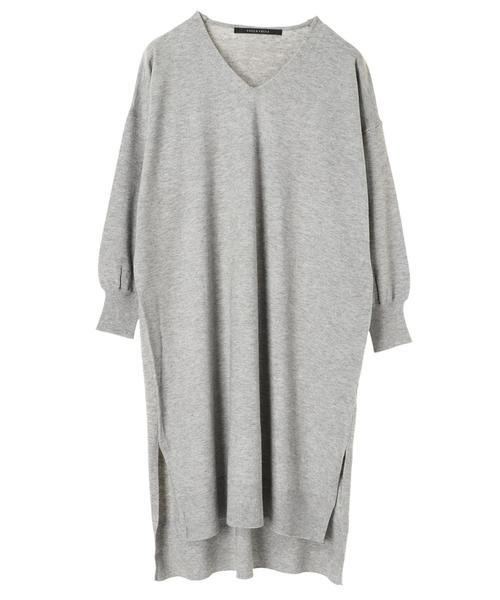 YECCA VECCA（イェッカヴェッカ）の「・Vネックニットワンピース（ワンピース・レディース・ブラック/ブラウン/ブルー/杢グレー・FREE）」の5枚目の写真