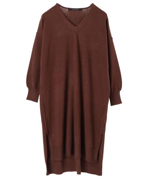 YECCA VECCA（イェッカヴェッカ）の「・Vネックニットワンピース（ワンピース・レディース・ブラック/ブラウン/ブルー/杢グレー・FREE）」の12枚目の写真