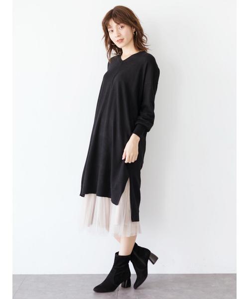 YECCA VECCA（イェッカヴェッカ）の「・Vネックニットワンピース（ワンピース・レディース・ブラック/ブラウン/ブルー/杢グレー・FREE）」の11枚目の写真