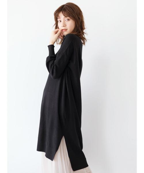 YECCA VECCA（イェッカヴェッカ）の「・Vネックニットワンピース（ワンピース・レディース・ブラック/ブラウン/ブルー/杢グレー・FREE）」の6枚目の写真