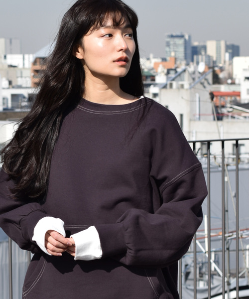 w closet（ダブルクローゼット）の「配色ステッチBigスウェット（スウェット・レディース・アイボリー/グレー系その他/スミクロ・FREE）」の7枚目の写真