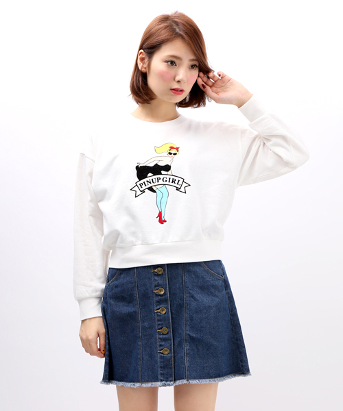 WEGO（ウィゴー）の「WEGO/ピンナップガールスウェット（スウェット・レディース・オフホワイト/杢グレー/ネイビー・FREE）」の2枚目の写真