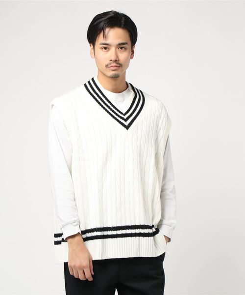 WEGO（ウィゴー）の「WEGO/ケーブルチルデンベスト（ベスト・メンズ・ホワイト/ベージュ/ネイビー/ホワイト系その他・MEDIUM/LARGE）」の9枚目の写真