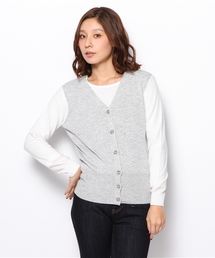 ウール混Vネック配色カーディガン