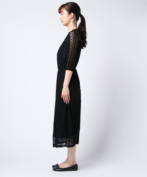 SpRay（スプレイ）の「レース５分袖プチハイネックワンピース（ワンピース・レディース・ホワイト/ブラック/アイボリー・FREE）」の4枚目の写真