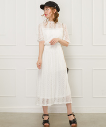 SpRay | レース５分袖プチハイネックワンピース(ワンピース)