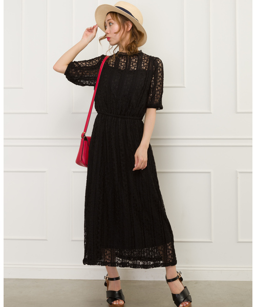 SpRay（スプレイ）の「レース５分袖プチハイネックワンピース（ワンピース・レディース・ホワイト/ブラック/アイボリー・FREE）」の3枚目の写真