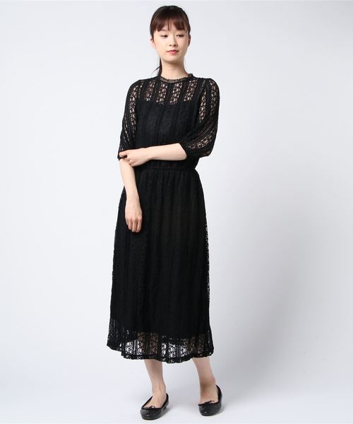 SpRay（スプレイ）の「レース５分袖プチハイネックワンピース（ワンピース・レディース・ホワイト/ブラック/アイボリー・FREE）」の7枚目の写真