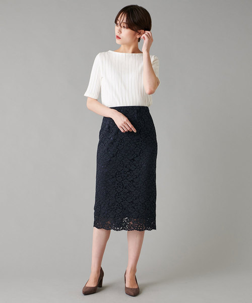 un dix cors(アンディコール)の「レースタイトスカート(スカート)」|ネイビー