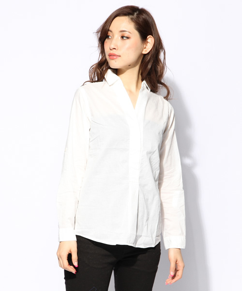 AZUL by moussy（アズールバイマウジー）の「60Sローンスキッパー比翼長袖T/B PO（シャツ/ブラウス・レディース・ライトグレー/ネイビー/オフホワイト/ライトピンク・LARGE/SMALL/MEDIUM）」の12枚目の写真