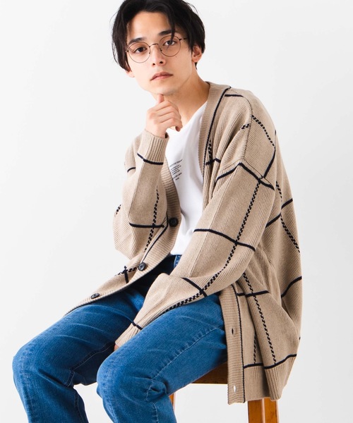 WEGO（ウィゴー）の「WEGO/ビッグシルエットチェックカーディガン（カーディガン/ボレロ・メンズ・ブラック/ベージュ・MEDIUM/LARGE）」の2枚目の写真