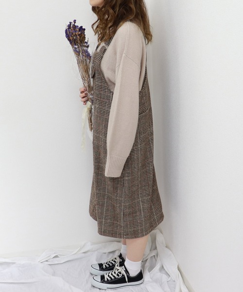 PairPair（ペアペア）の「ワッペン付きチェックジャンスカ（ジャンパースカート・レディース・アイボリー/ブラウン系その他・FREE）」の6枚目の写真