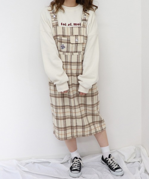 PairPair（ペアペア）の「ワッペン付きチェックジャンスカ（ジャンパースカート・レディース・アイボリー/ブラウン系その他・FREE）」の8枚目の写真