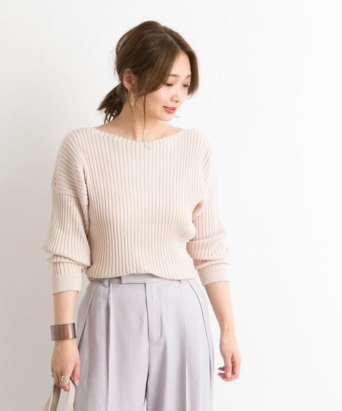 DouDou(ドゥドゥ)の「リブドルマン(ニット/セーター・レディース・オフホワイト/モカ/グレイッシュベージュ/ラベンダー/サーモンピンク/ライトグレー/グリーン/ピンクベージュ/ミント・FREE)」の8枚目の写真