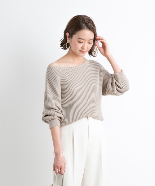 DouDou(ドゥドゥ)の「リブドルマン(ニット/セーター・レディース・オフホワイト/モカ/グレイッシュベージュ/ラベンダー/サーモンピンク/ライトグレー/グリーン/ピンクベージュ/ミント・FREE)」の1枚目の写真