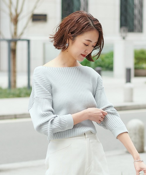 DouDou(ドゥドゥ)の「リブドルマン(ニット/セーター・レディース・オフホワイト/モカ/グレイッシュベージュ/ラベンダー/サーモンピンク/ライトグレー/グリーン/ピンクベージュ/ミント・FREE)」の3枚目の写真