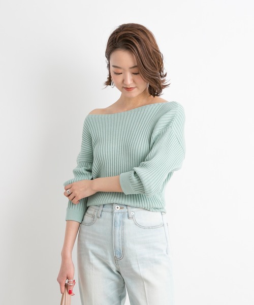 DouDou(ドゥドゥ)の「リブドルマン(ニット/セーター・レディース・オフホワイト/モカ/グレイッシュベージュ/ラベンダー/サーモンピンク/ライトグレー/グリーン/ピンクベージュ/ミント・FREE)」の6枚目の写真