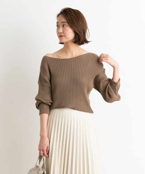 DouDou(ドゥドゥ)の「リブドルマン(ニット/セーター・レディース・オフホワイト/モカ/グレイッシュベージュ/ラベンダー/サーモンピンク/ライトグレー/グリーン/ピンクベージュ/ミント・FREE)」の4枚目の写真