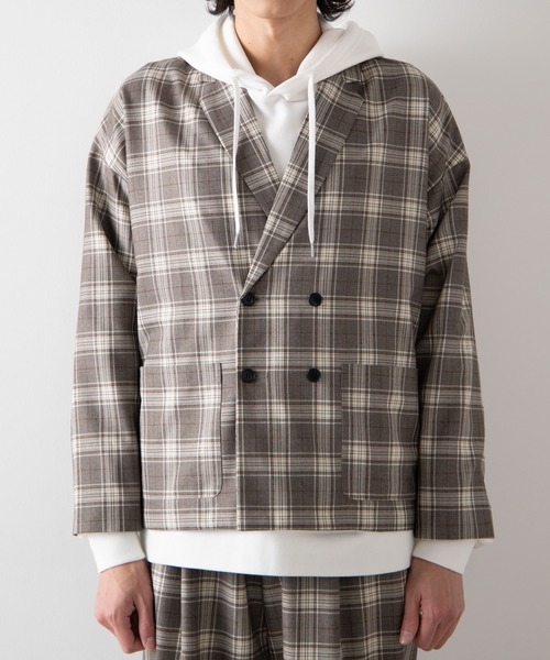 WEGO（ウィゴー）の「WEGO/【セットアップ対応商品】チェックダブルテーラードジャケット（テーラードジャケット・メンズ・ベージュ/グレー・MEDIUM/LARGE）」の9枚目の写真