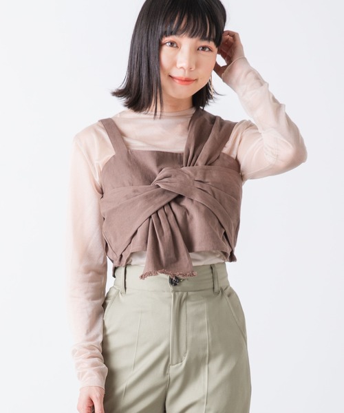 WEGO(ウィゴー)の「WEGO/【2点セット】シアーロンT付きビスチェ(Tシャツ/カットソー・レディース・ブラック/ライトブラウン・FREE)」の2枚目の写真