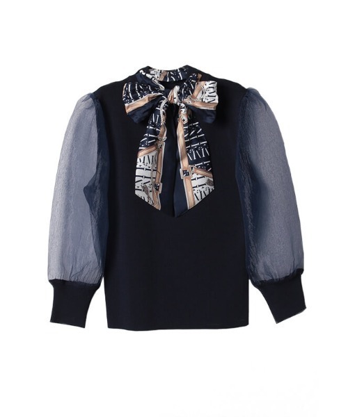 EIMY ISTOIRE（エイミーイストワール）の「EMチェーンスカーフ付きシアースリーブニットプルオーバー（ニット/セーター・レディース・ホワイト/ブラック/ベージュ/ネイビー/ピンク・FREE）」の8枚目の写真