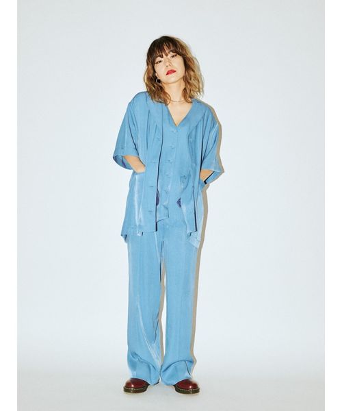 jouetie（ジュエティ）の「ハーフスリーブジャケットシャツ*センタータックストレートパンツ（テーラードジャケット・レディース・ブラック/ブルー/グリーン/アイボリー/その他1・MEDIUM/LARGE）」の4枚目の写真