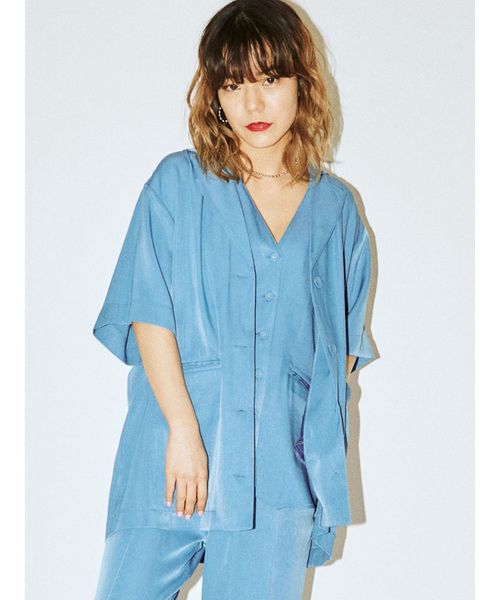 jouetie（ジュエティ）の「ハーフスリーブジャケットシャツ*センタータックストレートパンツ（テーラードジャケット・レディース・ブラック/ブルー/グリーン/アイボリー/その他1・MEDIUM/LARGE）」の18枚目の写真