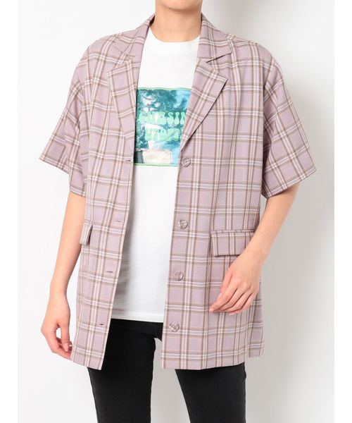 jouetie（ジュエティ）の「ハーフスリーブジャケットシャツ*センタータックストレートパンツ（テーラードジャケット・レディース・ブラック/ブルー/グリーン/アイボリー/その他1・MEDIUM/LARGE）」の7枚目の写真