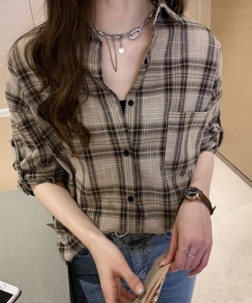Diosfront(ディオスフロント)の「チェックシャツ(シャツ/ブラウス・レディース・ベージュ/ピンク・MEDIUM/LARGE/X-LARGE)」の14枚目の写真