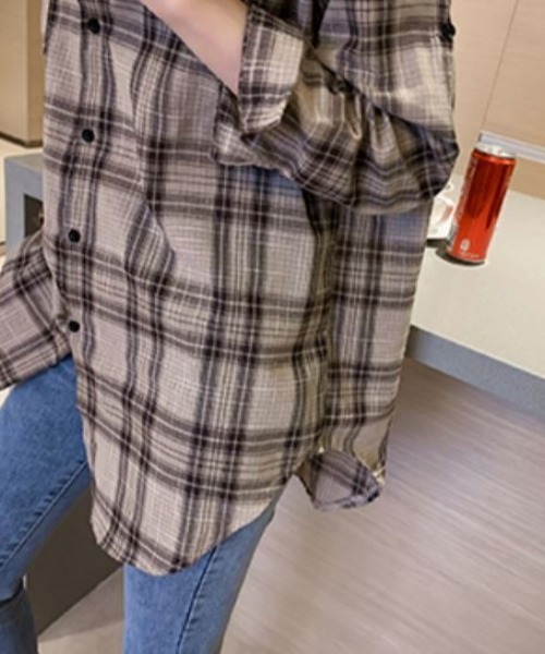 Diosfront(ディオスフロント)の「チェックシャツ(シャツ/ブラウス・レディース・ベージュ/ピンク・MEDIUM/LARGE/X-LARGE)」の7枚目の写真