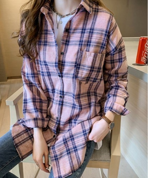Diosfront(ディオスフロント)の「チェックシャツ(シャツ/ブラウス・レディース・ベージュ/ピンク・MEDIUM/LARGE/X-LARGE)」の16枚目の写真