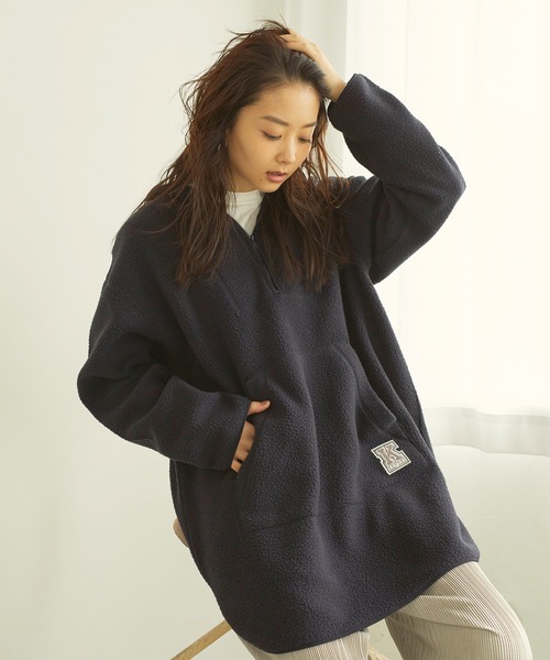 KANGOL EXTRA COMFORT（カンゴールエクストラコンフォート）の「ボアハーフジップチュニック（チュニック・レディース・ネイビー/アイボリー・LL/M/L）」の2枚目の写真