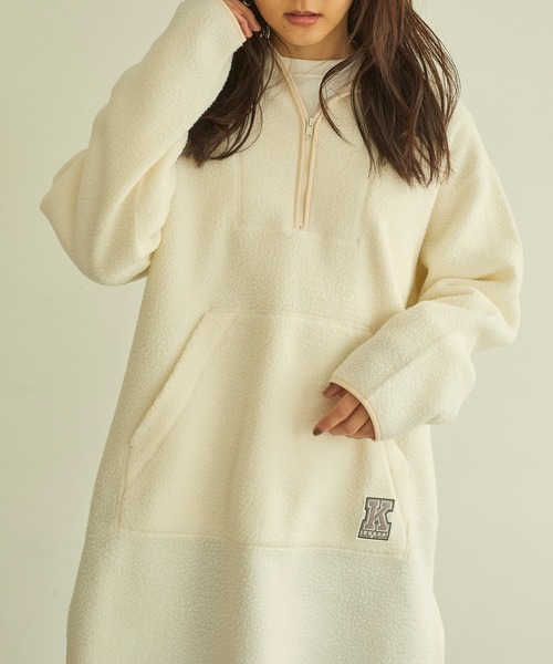 KANGOL EXTRA COMFORT（カンゴールエクストラコンフォート）の「ボアハーフジップチュニック（チュニック・レディース・ネイビー/アイボリー・LL/M/L）」の8枚目の写真