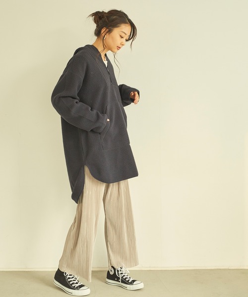 KANGOL EXTRA COMFORT（カンゴールエクストラコンフォート）の「ボアハーフジップチュニック（チュニック・レディース・ネイビー/アイボリー・LL/M/L）」の3枚目の写真