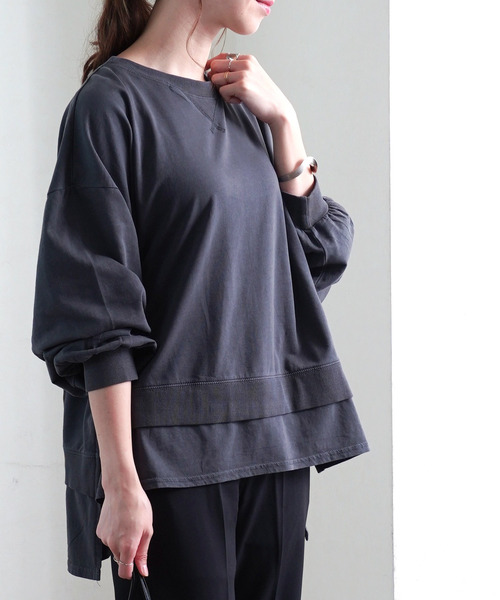 Fizz（フィズ）の「【Fizz/フィズ】　USED加工　裏毛レイヤード風デザイントップス（スウェット・レディース・ブラック/アイボリー/グレイッシュベージュ/ブルー・M）」の16枚目の写真