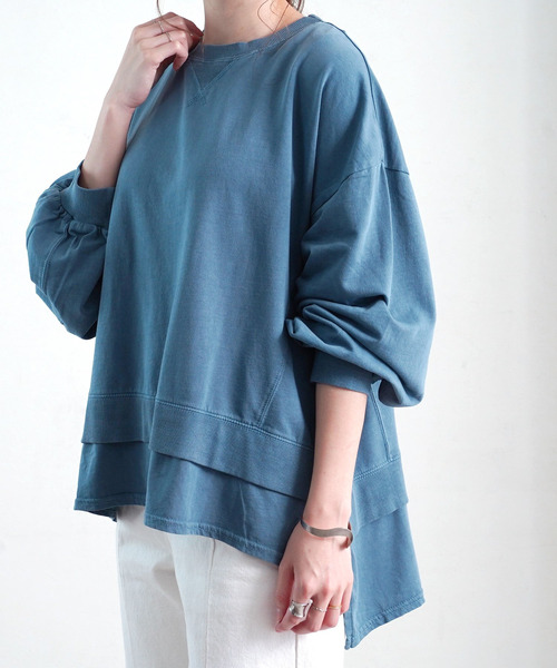 Fizz（フィズ）の「【Fizz/フィズ】　USED加工　裏毛レイヤード風デザイントップス（スウェット・レディース・ブラック/アイボリー/グレイッシュベージュ/ブルー・M）」の5枚目の写真