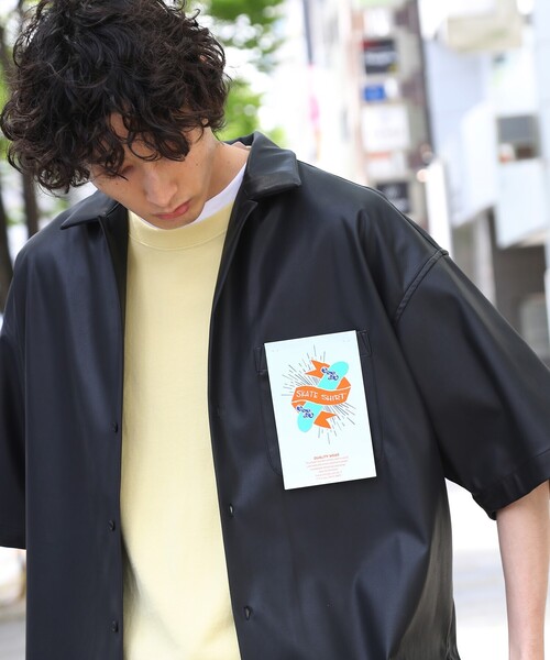 THE SHOP TK （ザ ショップ ティーケー ）の「◆【WEB限定】ビッグシルエットスケーターシャツ/合皮/オンブレー/チェック/セットアップ対応可（シャツ/ブラウス・メンズ・ベージュ系/ダークグリーン系1/ライトグリーン系/ブラック/ブラック系/ブルー系・01/02/03/04）」の11枚目の写真