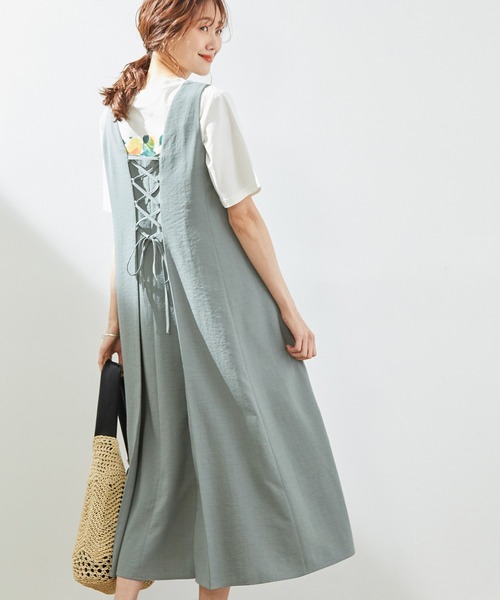 ROPE' PICNIC（ロペピクニック）の「バックレースアップワンピース（ワンピース・レディース・イエロー/グリーン系その他/ダークブラウン・38/40）」の2枚目の写真